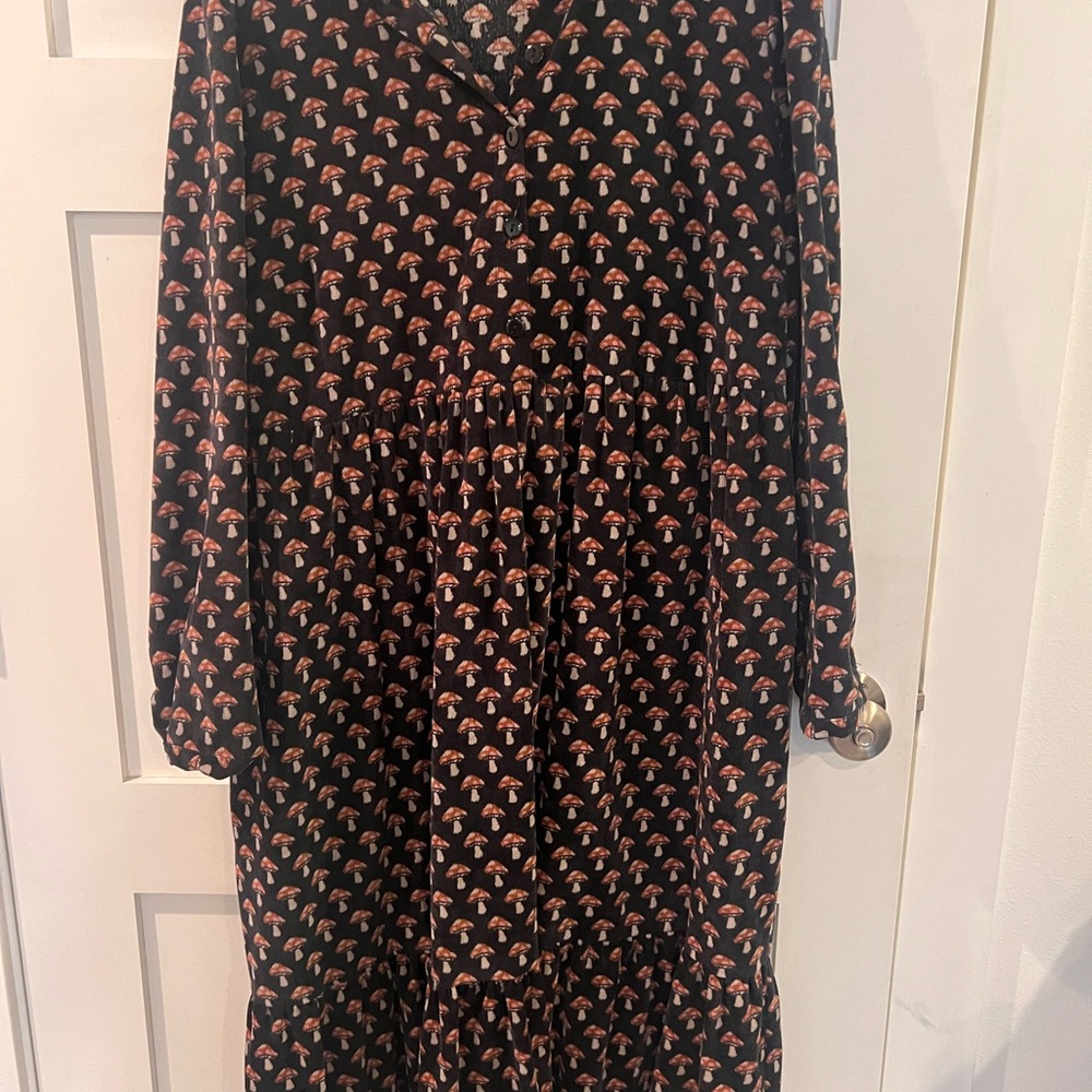 Long Sleeve Corduroy Mushroom Pattern Dress